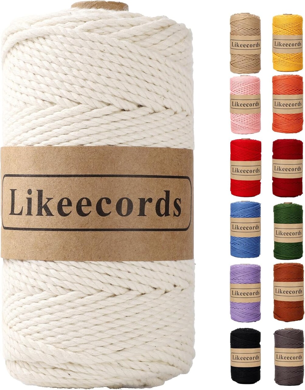 Cotton Macrame Cord, 3mm x 100m, 3 Strand Twisted, Macrame Rope & String for Craft, Knitting, Plant Hangers, Wedding & Christmas Decor (Natural White)